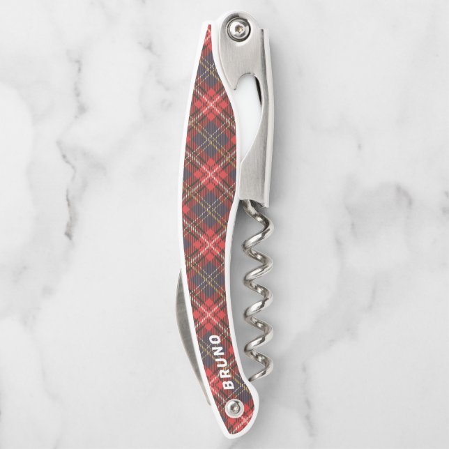Christmas red tartan plaid pattern waiter's corkscrew (Back)