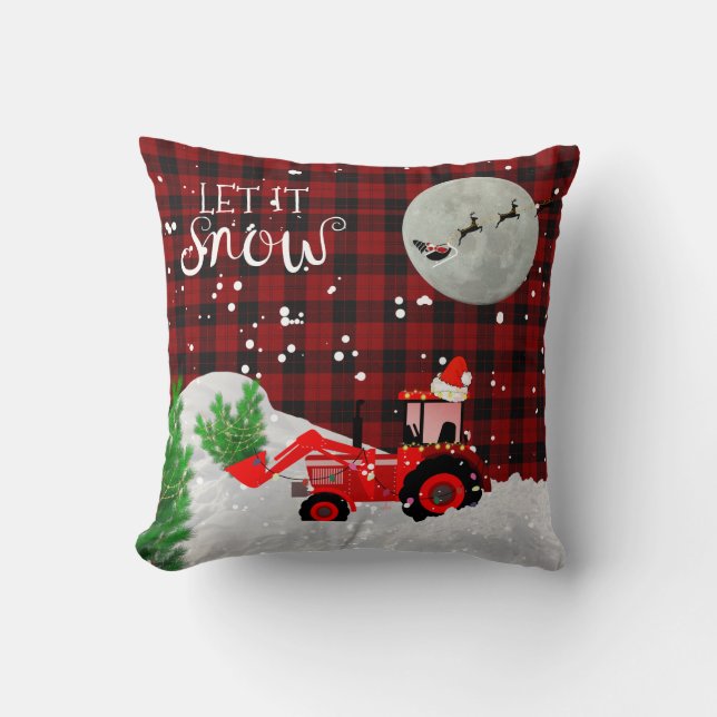 Christmas RED TRACTOR Lumberjack Buffalo Plaid Throw Pillow (Front)
