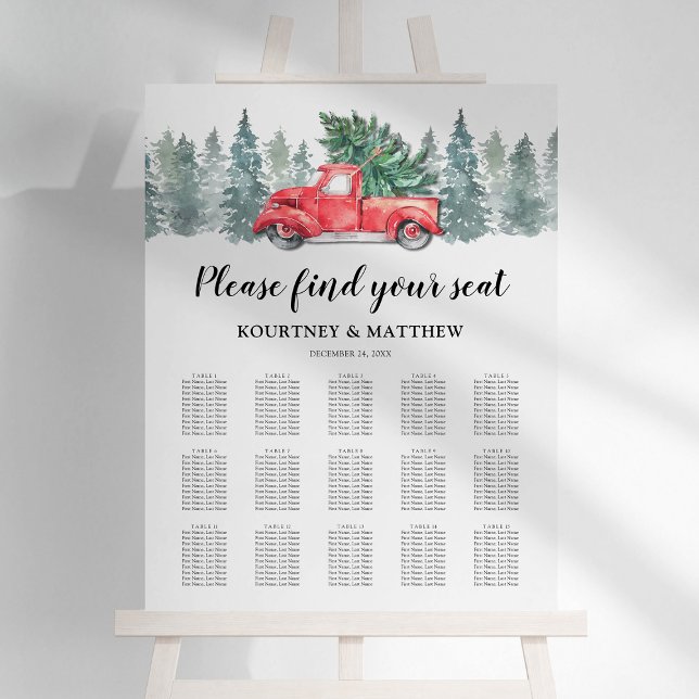 Christmas Red Truck 15 Table Seating Chart Foam Board (Creator Uploaded)