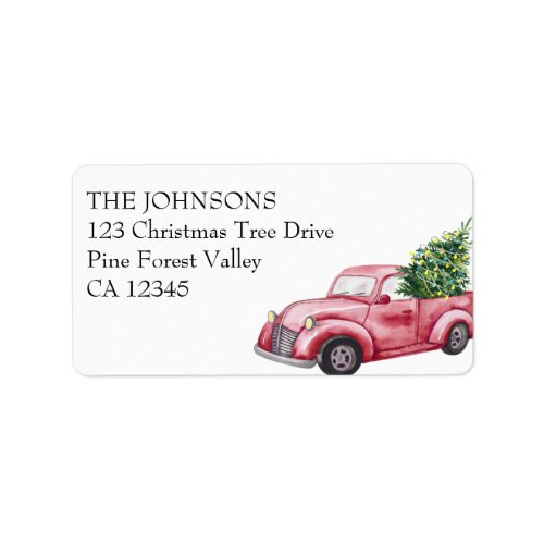 Christmas Red Truck and Pine Tree Address Label