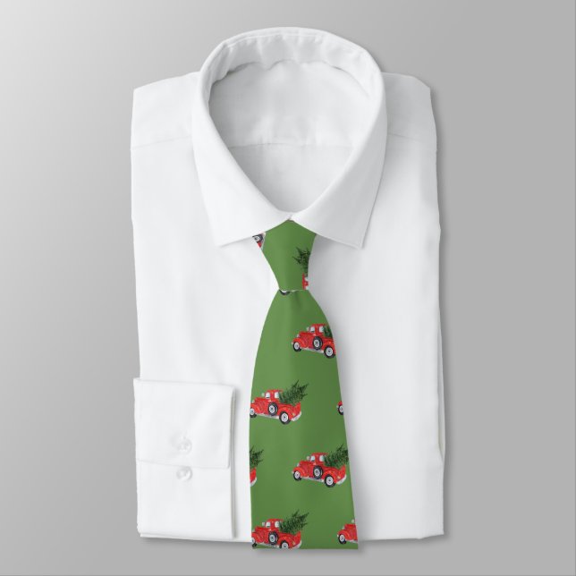 Christmas Red Truck and Tree Neck Tie (Tied)