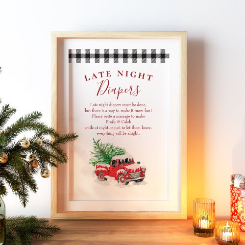 Christmas Red Truck Baby Shower Late Night Diapers Poster