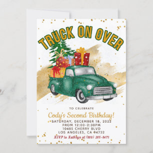 Christmas Red Truck Birthday Invitation