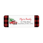 Christmas red truck buffalo plaid label<br><div class="desc">Christmas birthday party invitation return address label with little red truck and red buffalo plaid.</div>