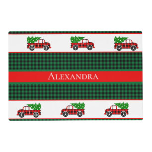 Christmas Red Truck Chef Green Buffalo Plaid Placemat