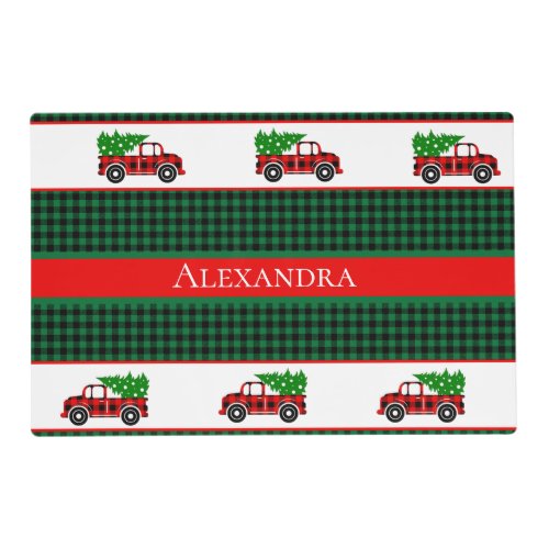 Christmas Red Truck Chef Green Buffalo Plaid   Placemat