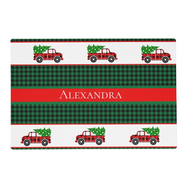 Christmas Red Truck Chef Green Buffalo Plaid   Placemat (Front)