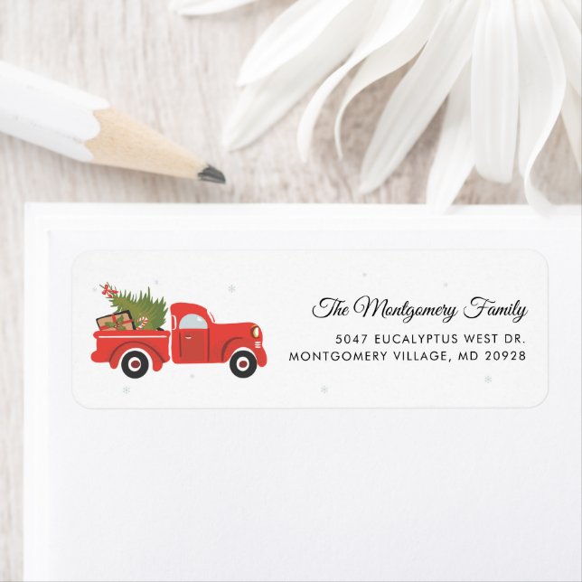Christmas Red Truck Classic Tree Return Address Label (Insitu)