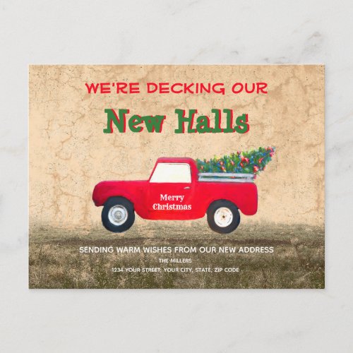 Christmas Red Truck Decking New Halls Country Postcard