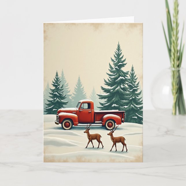 Christmas Red Truck Deer Card (Front)
