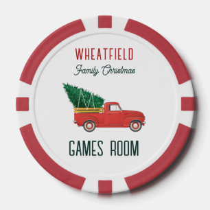 Christmas Red Truck Family Games Room Custom Poker Chips