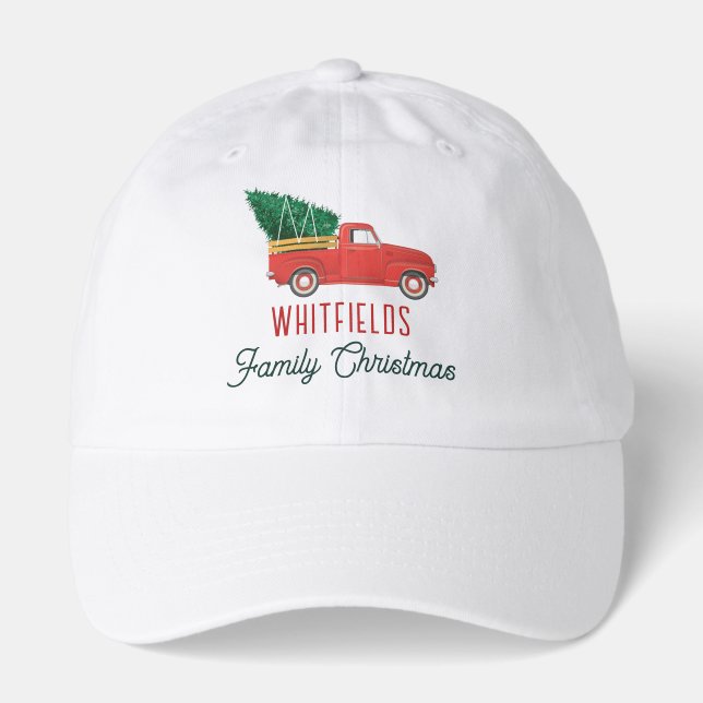 Christmas Red Truck Family Holiday Custom Matching Hat (Front)