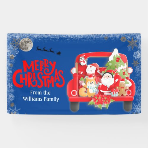Christmas Red Truck Family Name Banner