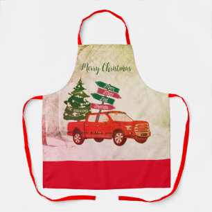 Christmas Red Truck Family Name Vintage Classic Apron