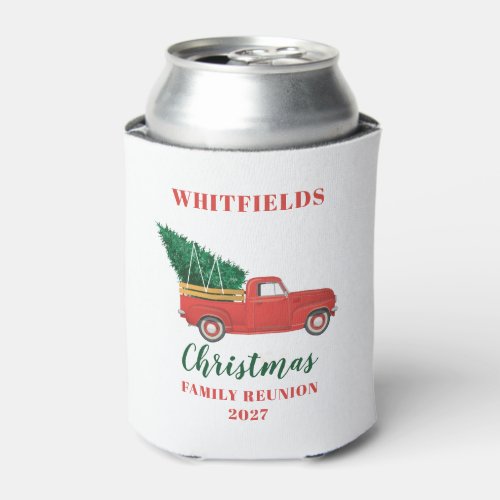 Christmas Red Truck Family Reunion Custom Can Cooler