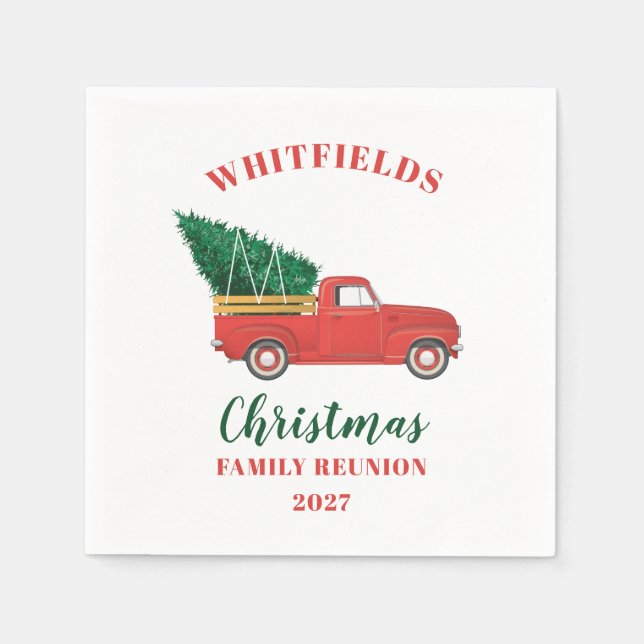 Christmas Red Truck Family Reunion Custom Napkins (Front)