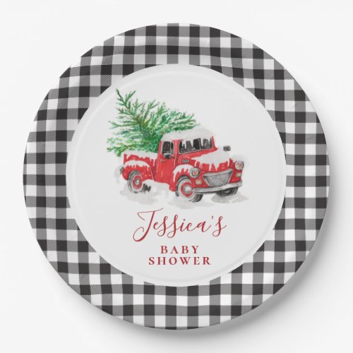 Christmas Red Truck Holiday Baby Shower Paper Plates