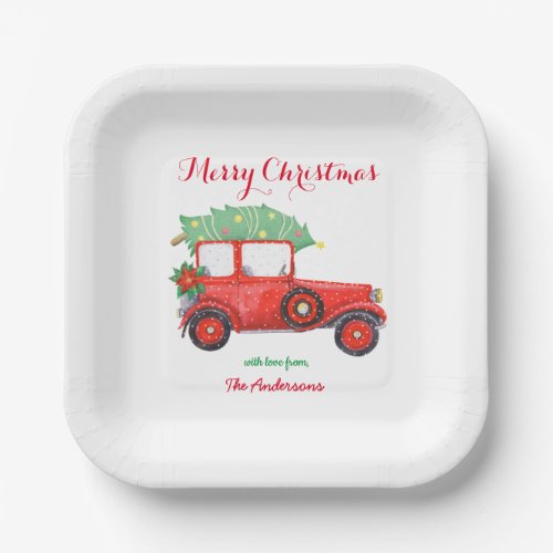 Christmas Red Truck Holiday Paper Plate