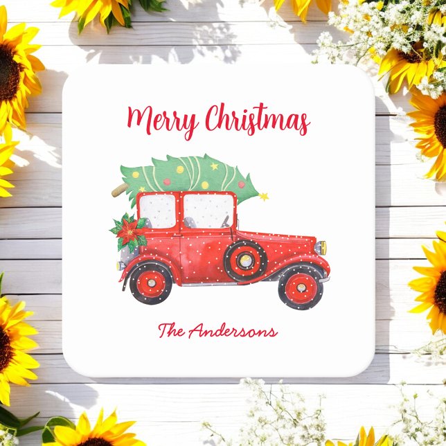 Christmas Red Truck Holiday Party Beverage Coaster (Creator Uploaded)