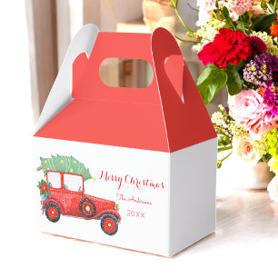 Christmas Red Truck Holiday White Favor Boxes
