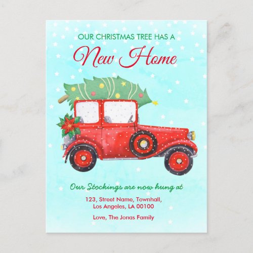 Christmas Red Truck Home Moving Holiday   Announcement Postcard