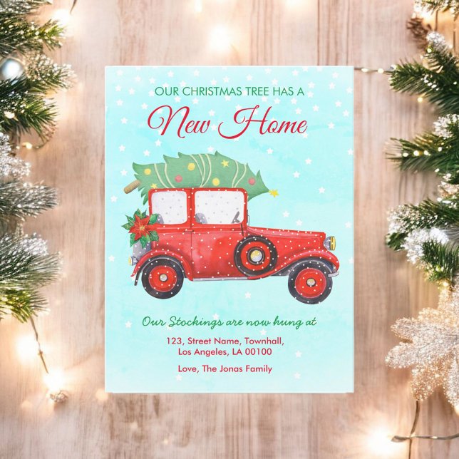 Christmas Red Truck Home Moving Holiday   Announcement Postcard (Creator Uploaded)
