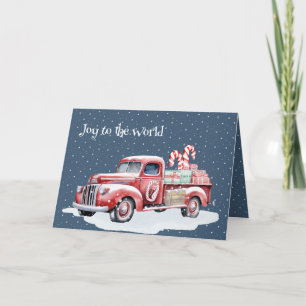 Christmas Red Truck In Snowflakes Holiday Card