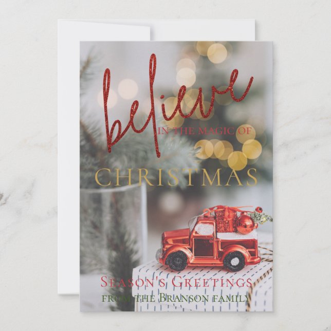 Christmas Red Truck Ornament Photo Card (Front)