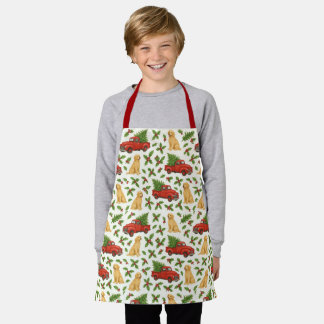Christmas Red Truck Pattern Kids Apron