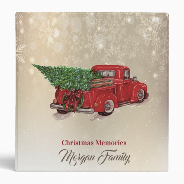 Christmas Red Truck Pine Tree 3 Ring Binder (Front)