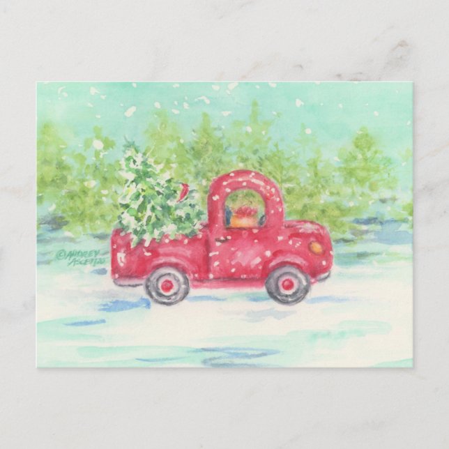 Christmas Red Truck Postcard (Front)