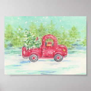 Christmas Red Truck Poster Print