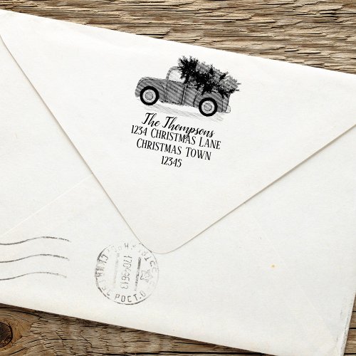 Christmas Red Truck Return Address Personalized Self_inking Stamp