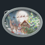 Christmas Red Truck Santa Rustic Winter Holidays Belt Buckle<br><div class="desc">Christmas Red Truck Santa Rustic Winter Holidays Belt Buckles features a rustic winter design with a red truck,  snowman,  reindeer,  cabin,  Christmas tree and Santa. Designed by Evco Holidays www.zazzle.com/store/evcoholidays</div>