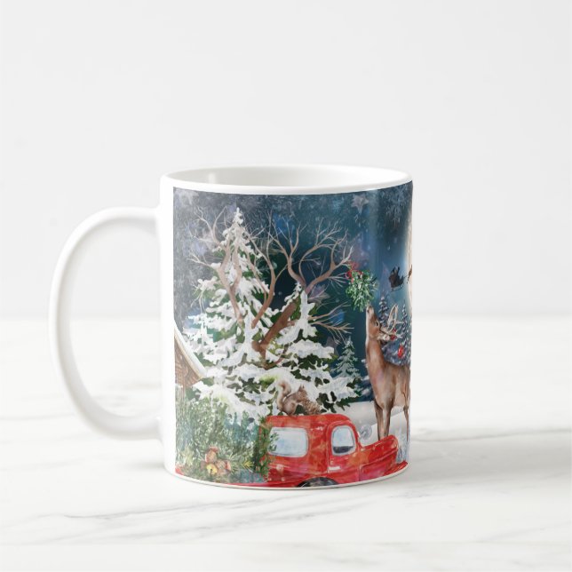 Christmas Red Truck Santa Rustic Winter Holidays Coffee Mug (Left)