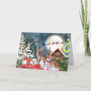 Christmas Red Truck Santa Rustic Winter Holidays Holiday Card