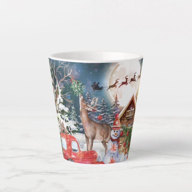Christmas Red Truck Santa Rustic Winter Holidays Latte Mug (Front)