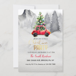 Christmas Red Truck,Snowy Mountains Invitation