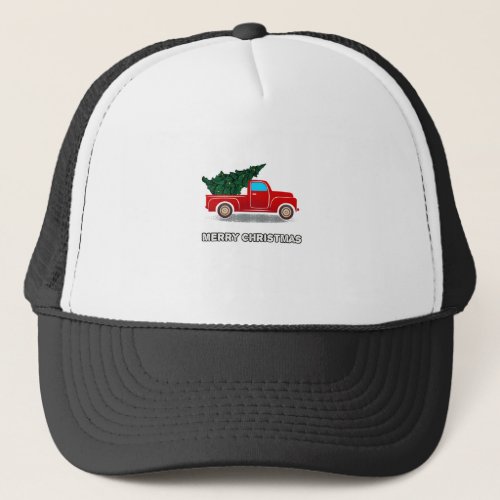 Christmas Red Truck Tree Gift For Xmas Vacation Trucker Hat