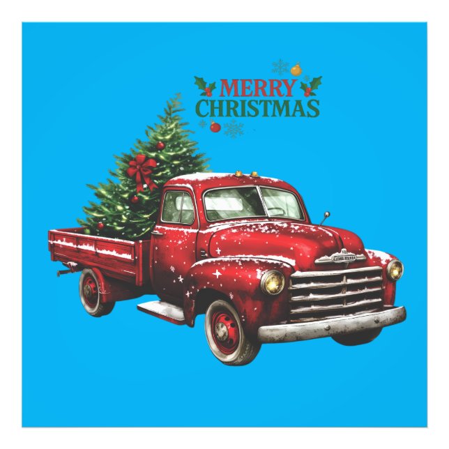 christmas, red, truck, vintage, photo print (Front)