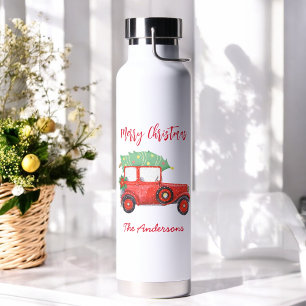 Christmas Red Truck White Festive Holiday Water Bottle