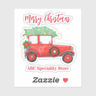 Christmas Red Truck White Festive Sticker