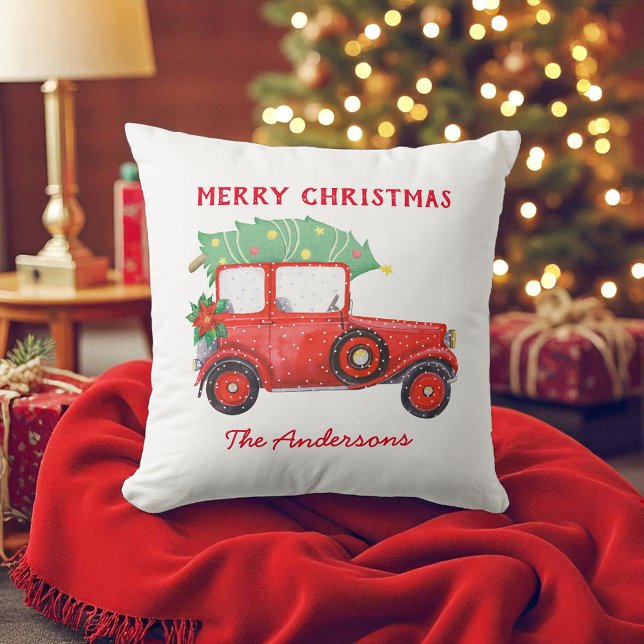 Christmas Red Truck White Holiday  Throw Pillow (Creator Uploaded)