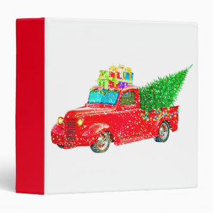 Christmas red truck with a Christmas tree and gift 3 Ring Binder