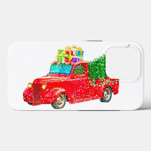 Christmas red truck with a Christmas tree and gift iPhone 13 Pro Case