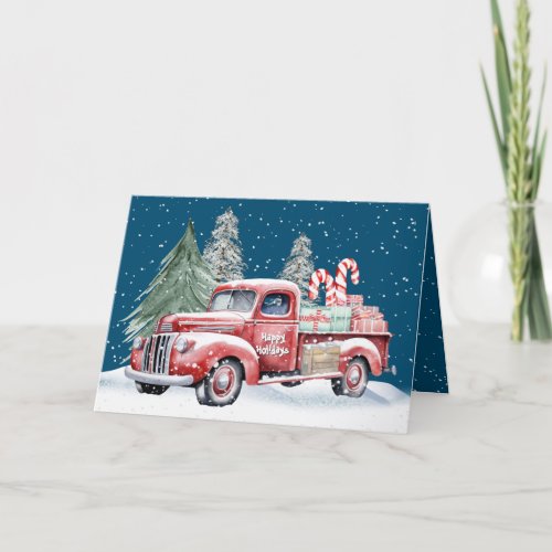 Christmas Red Truck With Candy Canes Holiday Card