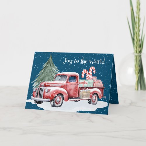 Christmas Red Truck With Candy Canes Holiday Card