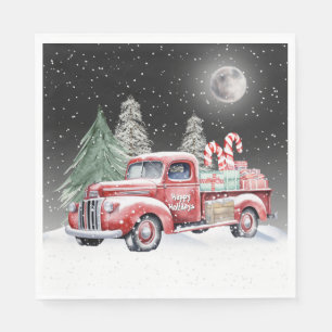 Christmas Red Truck With Candy Canes Napkins