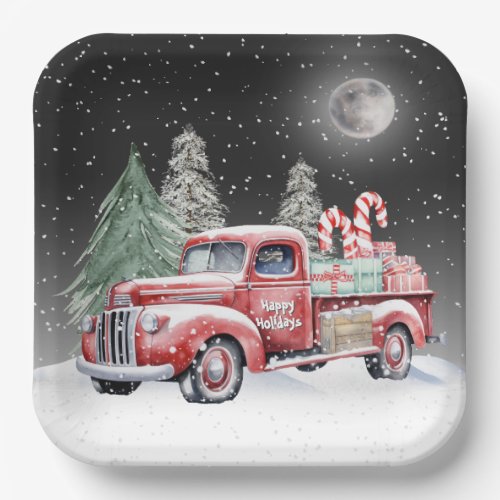 Christmas Red Truck With Candy Canes Paper Plates