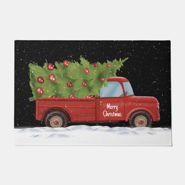 Christmas Red Truck with Tree  Doormat (Front)